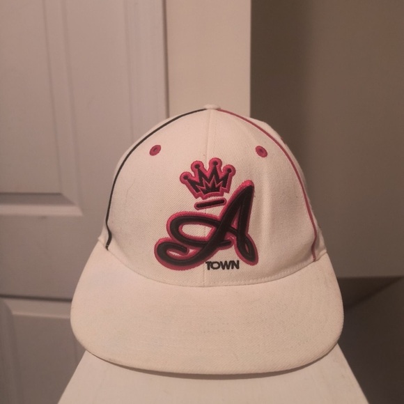 A-Town Men's White with Red & Black writing Men's Fitted Size 7 1/4 Hat